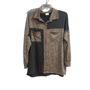 Leopard Print and Gray Button-Up Shirt
